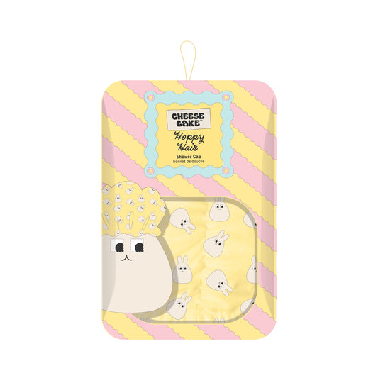 One Size Hoppy Hair Shower Cap - Yellow & Bunny Print