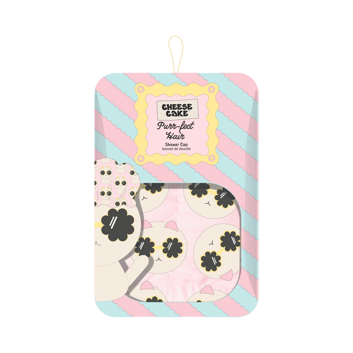 One Size Cat Nap Shower Cap - Pink & Cat Print