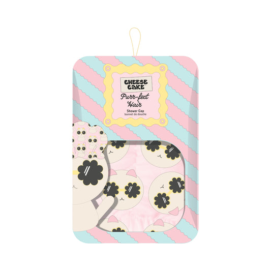 One Size Cat Nap Shower Cap - Pink & Cat Print